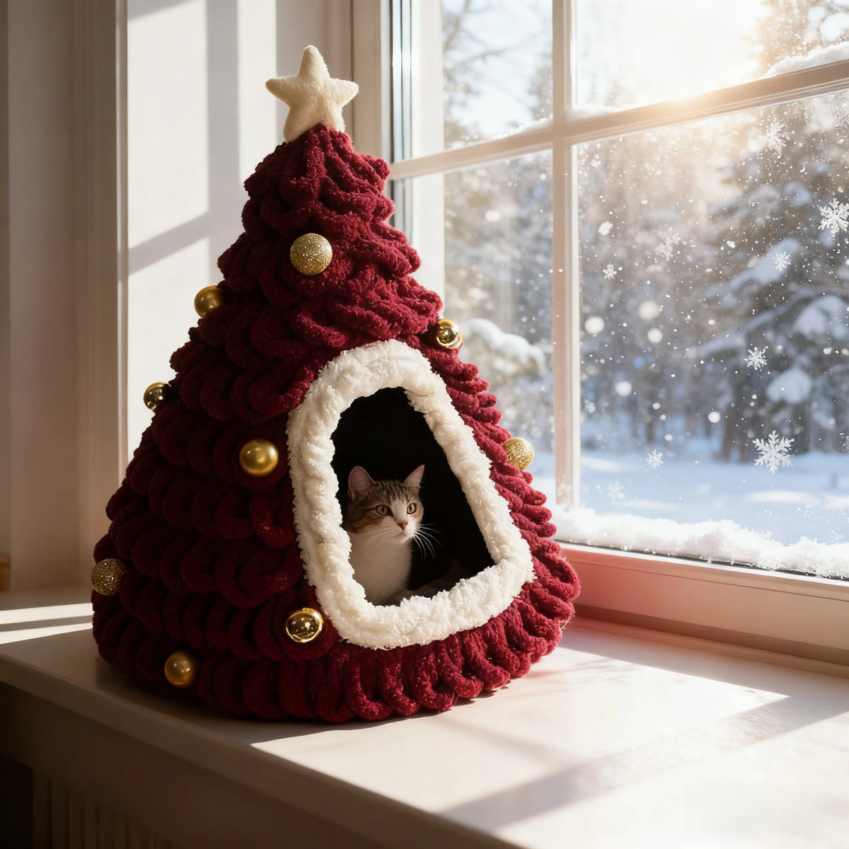 Cozy Pine Christmas Tree Cat Cave