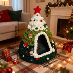 Cozy Pine Christmas Tree Cat Cave