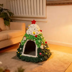 Cozy Pine Christmas Tree Cat Cave