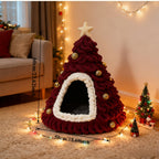 Cozy Pine Christmas Tree Cat Cave