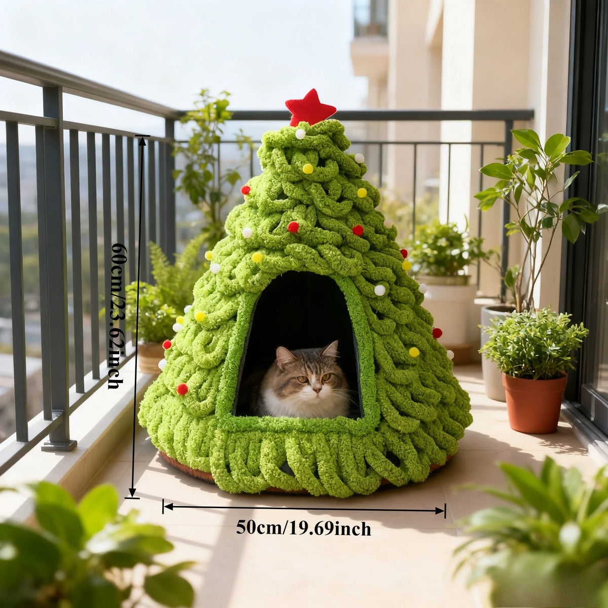 Cozy Pine Christmas Tree Cat Cave