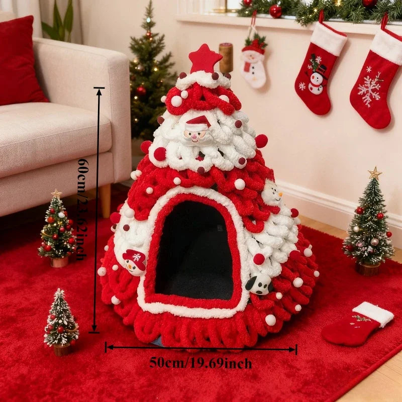 Cozy Pine Christmas Tree Cat Cave