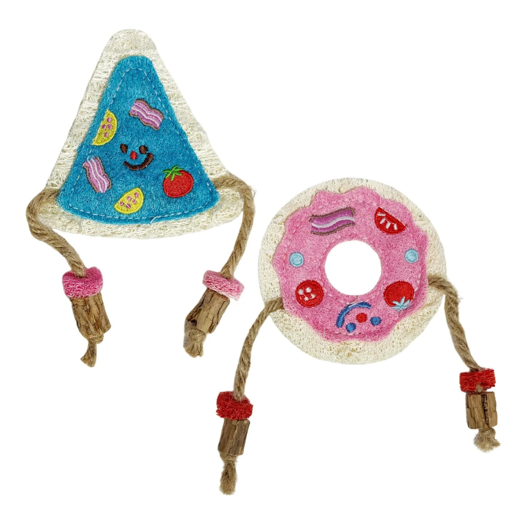 Donut & Pizza Loofah Cat Chew Toy