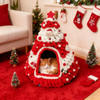 Cozy Pine Christmas Tree Cat Cave