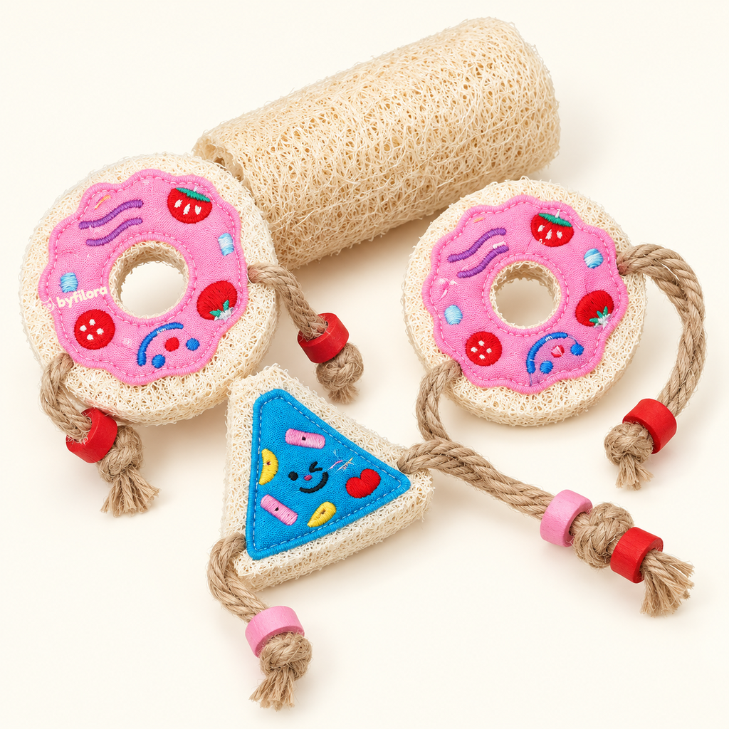 Nibbleloof loofah cat toys with loofah sponge