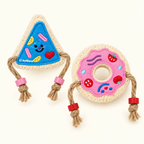 Nibbleloof donut and pizza loofah cat chew toys