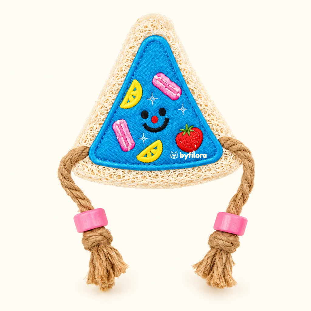 Nibbleloof pizza slice loofah cat chew toy