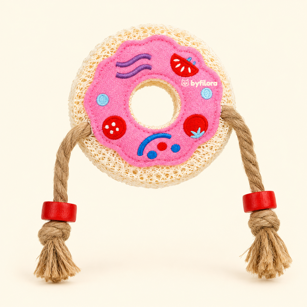 Nibbleloof donut loofah cat chew toy